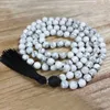 108 Howlite Knotted Mala Necklace Lava Stone Pendant Bead With Black Tassel Necklace Emotional Calming Healing Jewelry