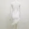 Vestidos informales para mujer, moda de invierno, Sexy, de manga larga, con escote en V profundo, blanco, ceñido al cuerpo, vestido elegante 2021, Vestidos de fiesta de noche