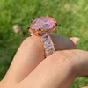 2020 New Top Selling Jewelry Sterling Sier&rose Gold Fill Large Pink Sapphire CZ Diamond Pear Cut Gemstones Women Wedding Ring