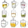 Xícara de chá de vidro flor transparente, caneca de café sem chumbo com alça e tampa, xícara de chá para mulheres, aniversário, namorados, presentes de casamento