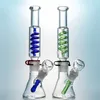 Green Blue Beaker Glass Bong with Condenser Coil Freezable Diffused Downstem Oil Dab Rigs Water Pipe With Glass Bowl ILL04