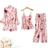 Women Pajamas Sets Sleepwear Sexy Lingeries Floral Printed Pajamas Robe for Ladies Night Suit Spring Autumn Homewear Pijamas 200919