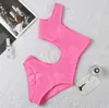 Letra impressa clássico Swimwear Sexy Pink Praia Hollow Bikinis Moda One Piece Mulheres Maiô Natação