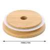 Cap 70mm 88mm Reusable Bamboo Mason Jar Lids with Straw Hole and Silicone Seal