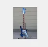 Rare Neck Thru Body Bass Transparent blue Electric Bass Guitar One PC Neck Body Dual Output1093940