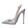 Women Shining Patent Leather Reflective Stiletto Heel Pumps Pointed Toe Charming Ankle Strap High Heels Formal Dress Shoes