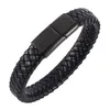 Men Fashion Jewelry Black Braided Leather Bracelet Stainless Steel Magnetic Clasp Weave Bangles Gifts pulsera hombre8764115