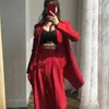 Autumn Women 2pcs Set Suit Office Ladies Turn-down Collar Black/Red Blazer And Wide Leg High Waist Pants Female Fashion 20211