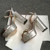 Platform high heels fashion summer sandals leather metal designer one word buckle strap sexy open toe dress shoes