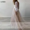 Lorie Champagne Princesa Vestido de Noiva Slow Sleeve Lace Appliques Noiva Vestido A-Linha Backless Boho Vestido de Noiva