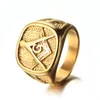 Cool Mens Gold Free Mason Freemasonry Masonic Ring 316L Stainless Steel Band Ring1