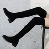 Grande taille 35-41 hiver sur les bottes au genou femmes tissu extensible cuisse haute Sexy femme chaussures longues