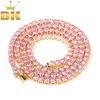 Chains THE BLING KING 4mm Pink Iced Cubic Zirconia Tennis Gold Silver Color Necklace Colored Fashion Hiphop Jewelry