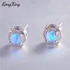 RongXing Simple mode ronde bleu blanc opale de feu boucles d'oreilles pour les femmes or blanc rempli boucles d'oreilles de mariage Ear078719361349