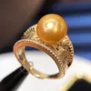 Cluster Rings D908 Pearl Ring Fine Jewelry 925 Sterling Silver Round 10-11mm Fresh Water Golden Pearls For Women Presents1