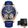 2020 nouveau LIGE hommes montres de luxe en cuir Double Tourbillon montre mécanique hommes mode affaires automatique étanche montre + boîte