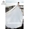 Swanskirt Scoop Satin Свадебные платья 2020 Аппликации Длинный рукав A-Line Часовня Поезд Принцесса Невеста платье Vestido de Noiva I140