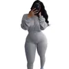 Sexy desportivo Mulheres Dois Pants Pedaço Set Ribbed malha manga comprida Calça de queda do outono do esporte roupas de inverno terno