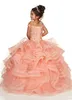 Billiga Royal Blue Peach Girls Pageant Dresses Off Shoulder Gold Lace Embroidery Beaded Flower Girl Dresses Kids Wear Birthday Commu9973954