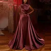 Gerçek görüntü Burgundy Fas Kaftan Müslüman Satin Gece Elbiseler 2020 Arapça Denizkızı Dubai Resmi Elbise Balo Elbiseleri Uzun Vestidos297o