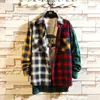 Fashion- Personality Korean Version Of The Trend Of Color Matching Flannel Men Shirt Slim Fit Plaid Casual Shirts Hip Hop Loose Long Slee