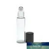 DHL expédition 10 ml épais verre transparent rouleau sur souhait bouchon noir huiles essentielles flacons vide bouteille de parfum 10cc en acier inoxydable Roller Ball