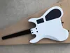 Chitarra elettrica senza testa con corpo bianco con tremolo, tastiera in palissandro, hardware nero, pickup attivi, servizio personalizzato