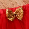 Baby My First Christmas Outfits Toddler Infant Clothing Set Newborn Xmas Party Suit Gold Bow Headbands Red Tutu Mesh Skirts 3Pcs/Set M2775