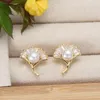 Stud Pearl Earrings White Pink Freshwater for Women Party Gift Fashion Jewelry Beautiful Flower Leaf206C