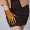 5本の指の手袋21cmタッチスクリーンショートエミュレーションレザーミラーパテントマット明るい黒人女性PU99-211