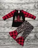 Christmas Halloween Kids Vêtements Ensembles Pumpkin Imprimé à manches longues Top + Plaid Plaid Leopard Pantalon 2PCS / SET