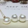 Chaînes Nature White Sound Sea Pearl Coin MABE 18k PendantEARRINGS 1314mm Perles entières FPPJ12233038