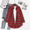 2020 autunno Plaid Camicia di Flanella Donne Camicette E Magliette E Camicette Retro Cotone Della Signora Capispalla Allentato Chemisier Femme Due Tasche