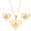 Fashion Stainless Steel Love Heart Necklace Women Gold Heartbeat Stud Earrings Jewelry Sets for Girls Wedding Jewelry