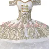 Bonito Sweetheart Charro Insígnia Quinceanera Vestido Padrão Padrão Floral Applique Medalhões Peplum Sobreposição Bola Vestido para XV Girl