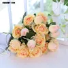 Atacado alta simulação real toque 3 cabeça artificial látex rosa flores casamento decorativo decorativo hidratante sentir rosas bunch 10pcs1