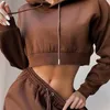 Set da corsa VERTIVE 2021 Tuta da donna sexy in tinta unita Set da ginnastica Felpe con cappuccio all'ombelico Pantaloni con coulisse in vita elastica Abbigliamento sportivo personale