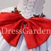 활기찬 어깨 수 놓은 3D 장미 꽃 Quinceanera 드레스 멕시코 charro 메달 화이트와 붉은 민주차 xv 공 가운 bowknot