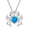 Hot Sale Fashion Female Crab Blue Fire Opal Necklace 925 Sterling Silver Filled Necklaces & Pendants For Women Vintage Animal Jewelry