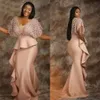 2021 Plus Size Afrikaanse Mermaid Prom Jurken V-hals Ruches Peplum Korte Mouwen Formele Avondjurken Vrouwen Trompet Speciale feestjurk