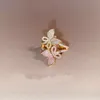 Söt två ton 925 Sterling Silver Dubbel Butterfly Ringar för Kvinnor Bling Zircon Luxury Resizable Opening Rings Smycken