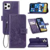 Plånbokstelefonfodral för iPhone 12 Pro 6,1 tum Pu Leather Cover Lucky Four Leaf Clover Kickstand med handrem (iPhone12Pro6.1inch)