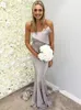 Cheap Mermaid Bridesmaid Dresses Strapless Fold Neck Wedding Guest Dress Sweep Train Satin Maid Of Honor Gowns