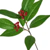 Konstgjorda gröna växter Fake Tree Leaves Red Fruits Flower Arrangemang Material1
