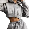 Koşu Setleri Virtive 2021 Seksi Kadınlar Düz Renk Trailtsuit Spor Sal Seti Göbek Hoodies Elastik Bel Drawstring Pants Kişisel Spor Giyim