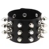 KMVEXO Unique 3 Rows Spikes Rivet Stud Wide Cuff Leather Punk Gothic Rock Unisex Bangle Harness Bracelets for Women Men Jewelry229W