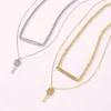 Lalynnly or clé pendentif colliers pour femmes multi-couches chaîne Punk métal tige collier 2022 bijoux N75011