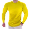 New Designer Fashion Tee Mens Solid Color Round Neck Long Sleeve Tshirt Gym Long T shirts Casual Male Quick Dry Slim Fit