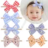 Baby Girls Designers Hairpin Plaid Daisy Sunflower Print Headband Head Band Ins Nyfödda Big Bows Hair Band Headwrap Hårtillbehör D9309