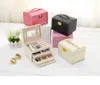 Jewelry Box 3 Layer Organizer PU Leather Jewelries Organizer Case Boxes with Lock and Mirror Jewelry Storage Box 17.5x14x13cm